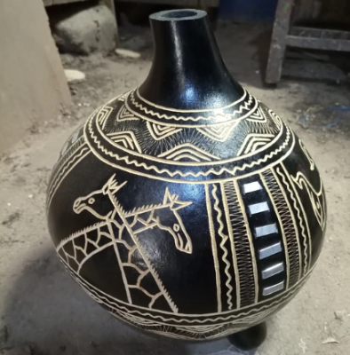 Maasai Heritage Carved Wood Vase